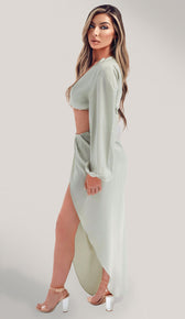 LAIA Satin Slit Skirt - Sage