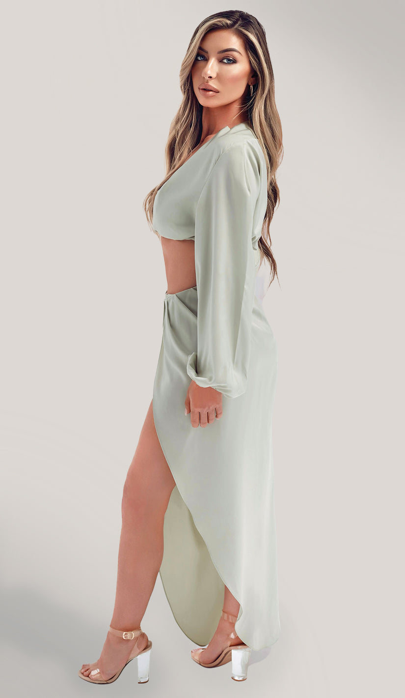 LAIA Satin Slit Skirt - Sage