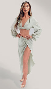 LAIA Satin Slit Skirt - Sage