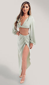 LAIA Satin Slit Skirt - Sage