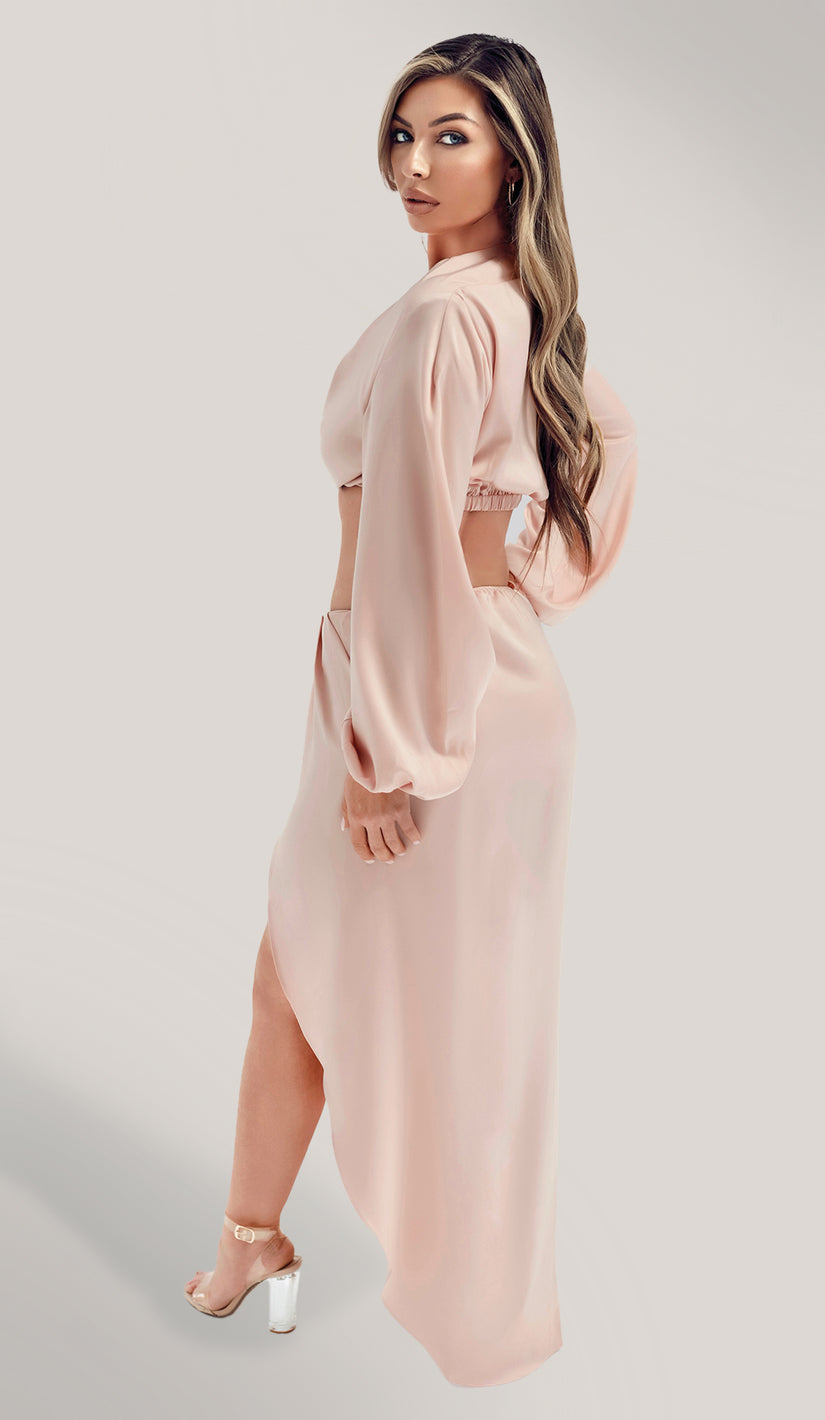 LAIA Satin Slit Skirt - Dusty Rose