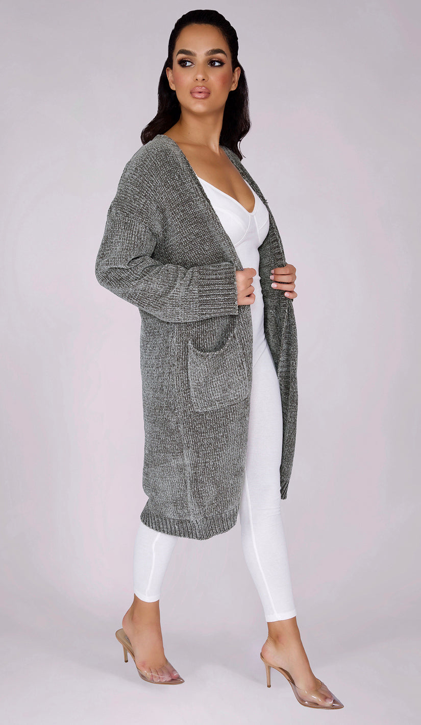 MALLORY Chenille Cardigan - Grey