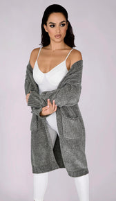 MALLORY Chenille Cardigan - Grey
