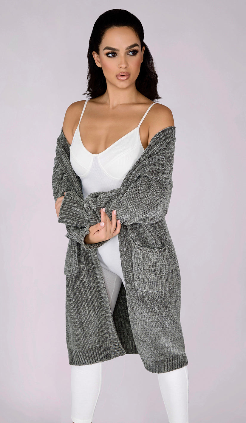 MALLORY Chenille Cardigan - Grey