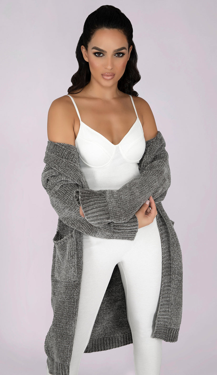 MALLORY Chenille Cardigan - Grey
