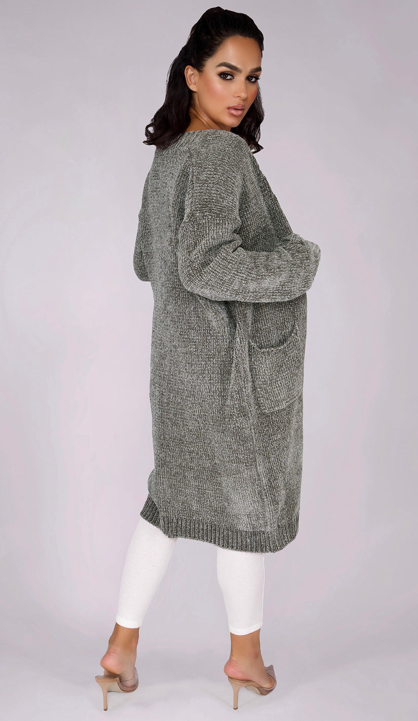 MALLORY Chenille Cardigan - Grey