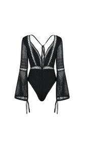 'NABILA' Peek-a-Boo Sheer Bodysuit - GLAMBAE FASHION