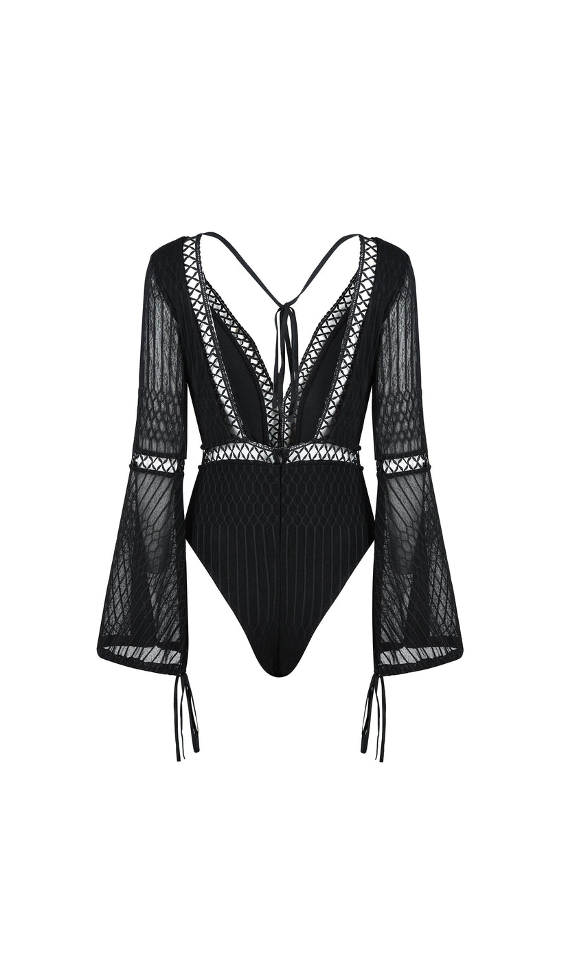'NABILA' Peek-a-Boo Sheer Bodysuit - GLAMBAE FASHION