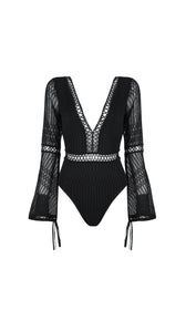 'NABILA' Peek-a-Boo Sheer Bodysuit - GLAMBAE FASHION