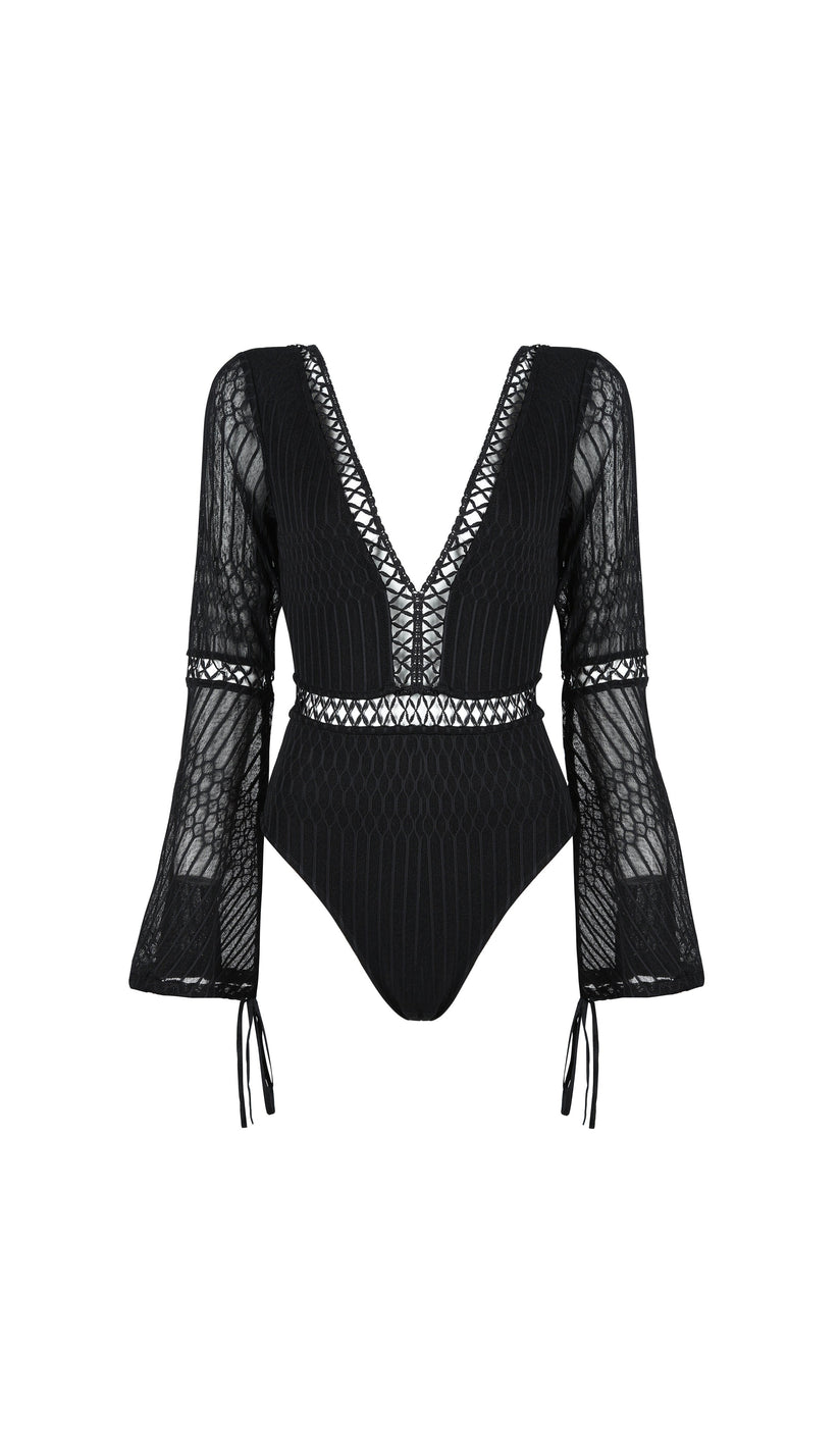 'NABILA' Peek-a-Boo Sheer Bodysuit - GLAMBAE FASHION