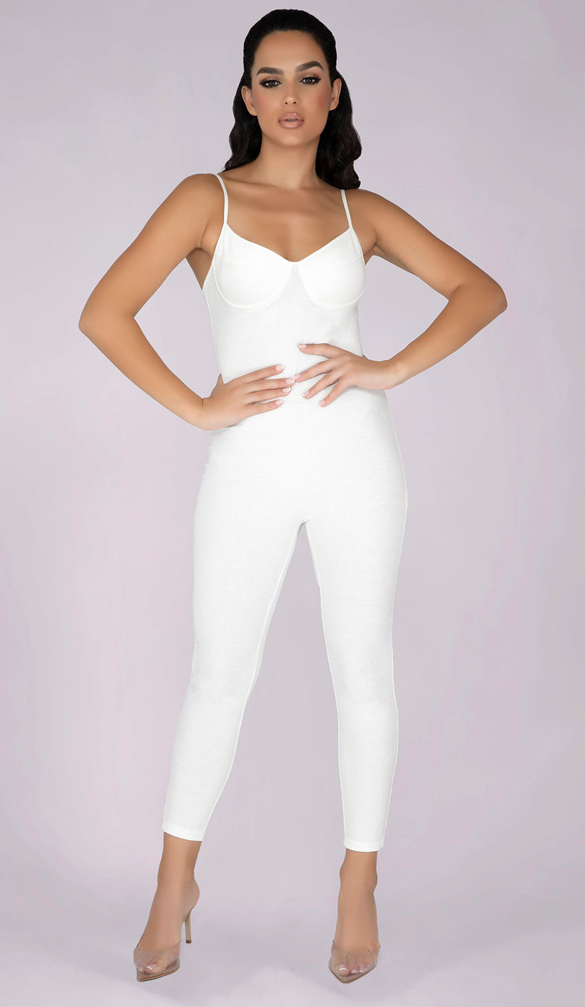 NELLA Ribbed Jumpsuit - White