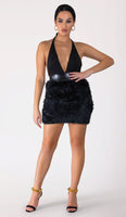 NILU Fur Mini Dress - Black
