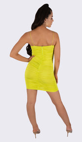 'NORRIE' Ruched Mini Dress - Neon Green - GLAMBAE FASHION