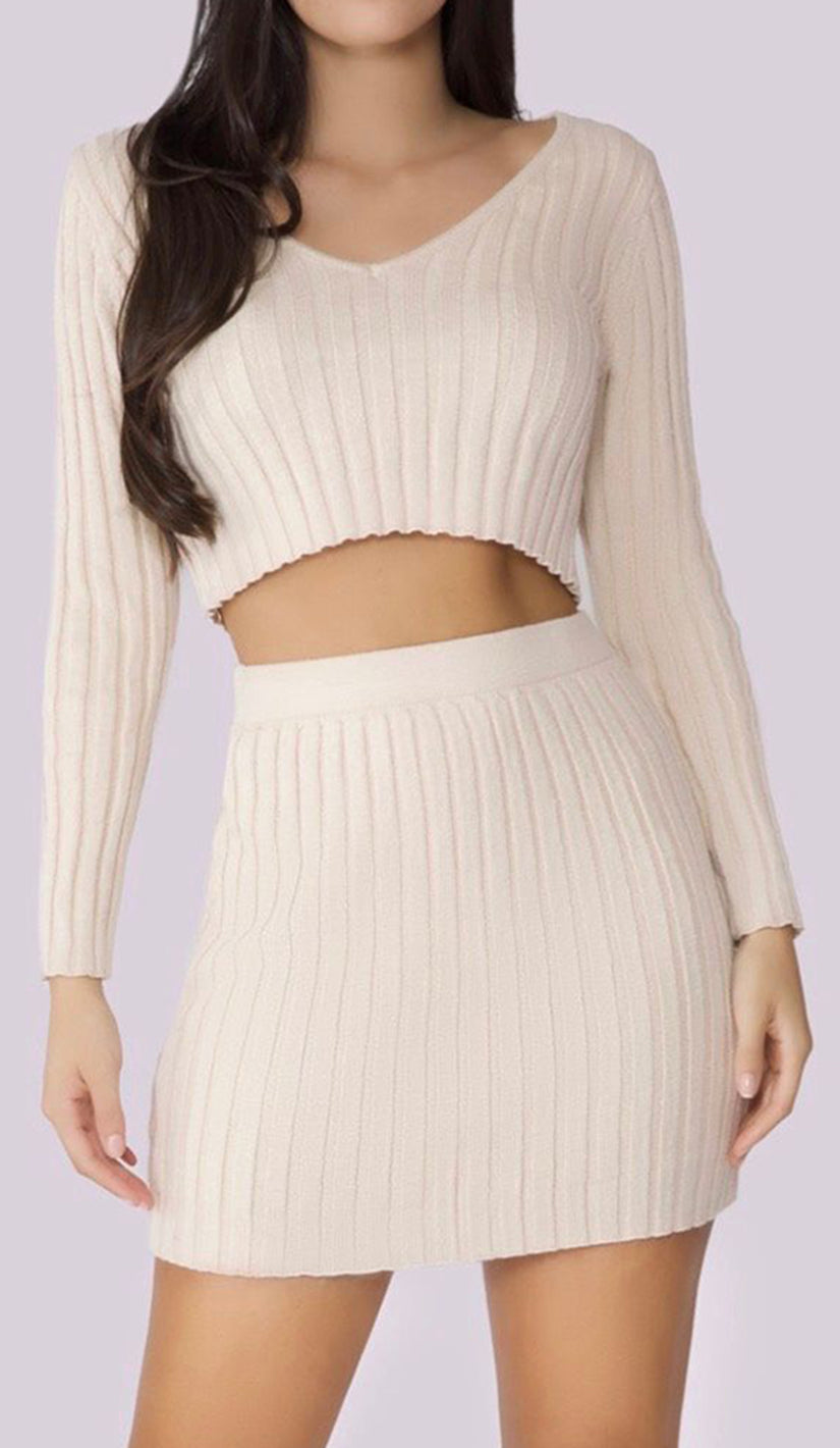 RAEGAN Ribbed Cropped Sweater - Cream