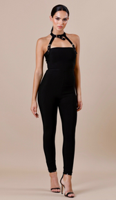 "REBEKAH" Black Bandage Buckle Jumpsuit - GLAMBAE FASHION
