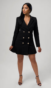 SIMONA Gold Button Blazer Dress - Black