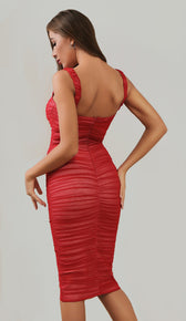 DEANNE Ruched Bandage Midi Dress