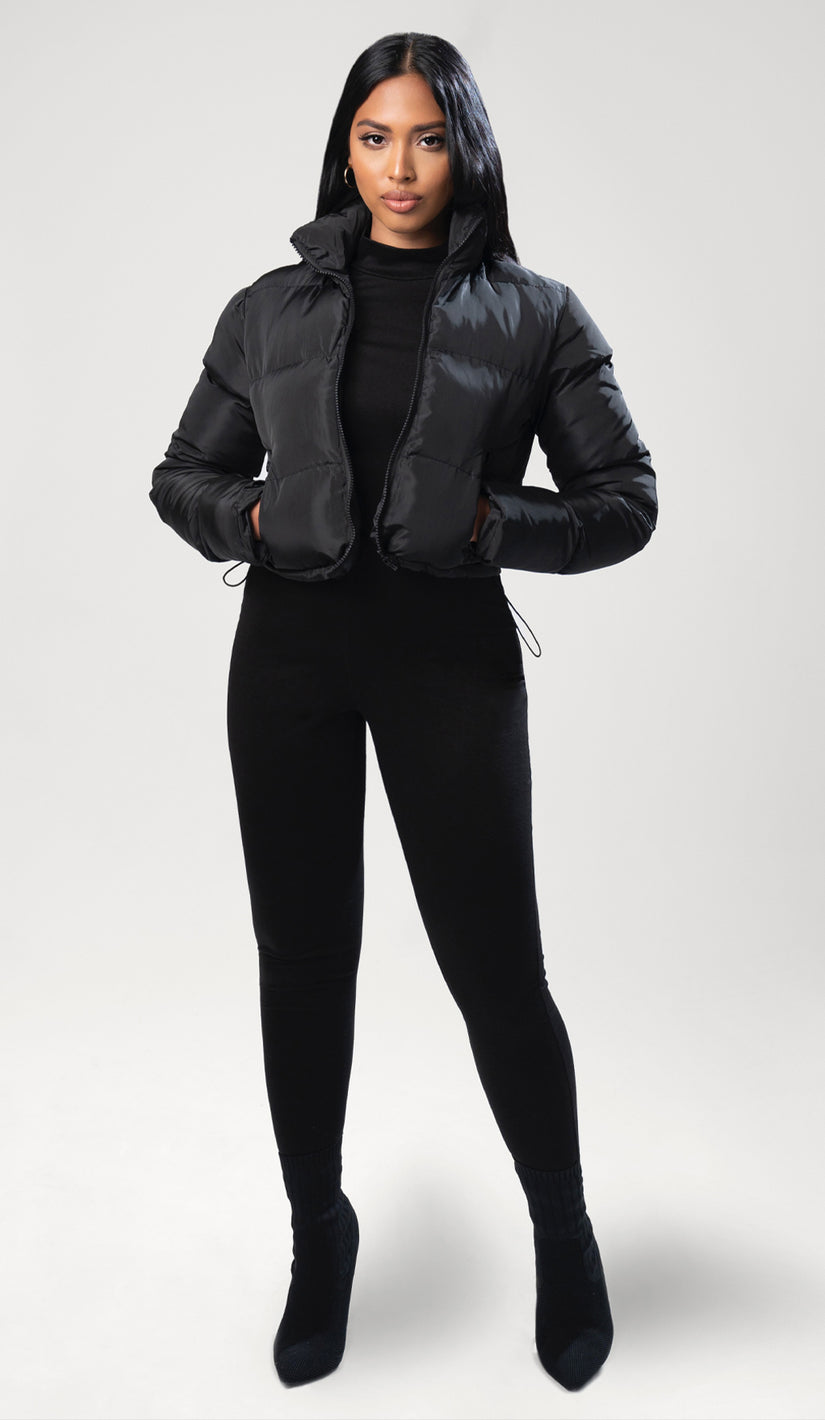 LEILANI Cropped Puffer Coat - Black