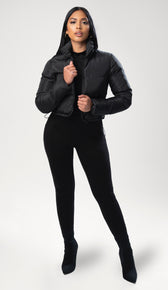 LEILANI Cropped Puffer Coat - Black