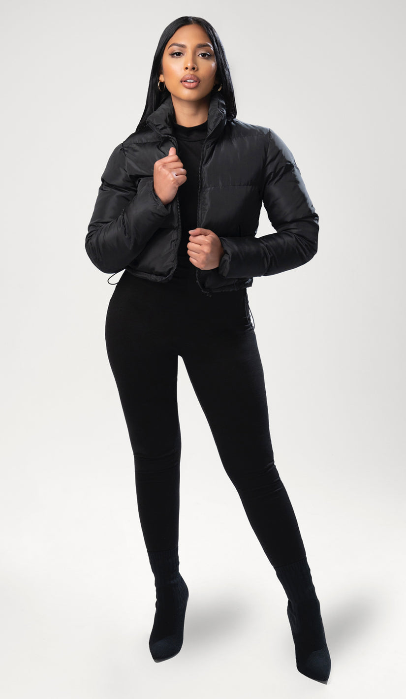 LEILANI Cropped Puffer Coat - Black