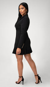 SIMONA Gold Button Blazer Dress - Black