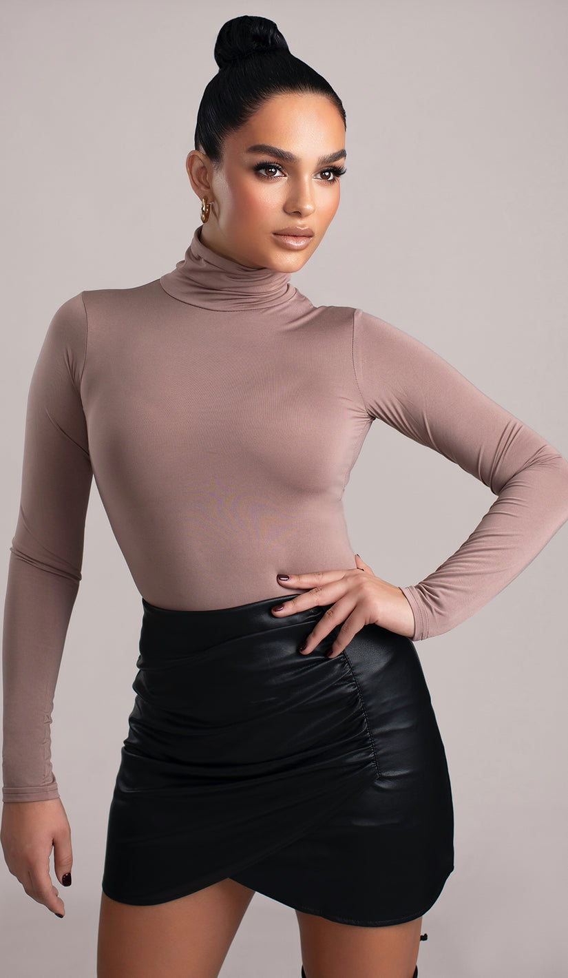 DEANDRA Turtleneck Bodysuit - Taupe