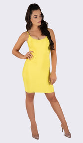 'RiRi' Gold Buckle Bandage Dress - GLAMBAE FASHION