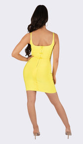 'RiRi' Gold Buckle Bandage Dress - GLAMBAE FASHION