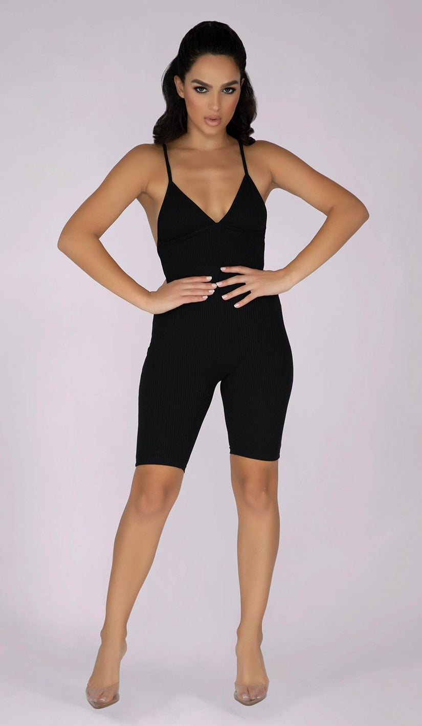 RILEY Sculpted Ribbed Playsuit - Black