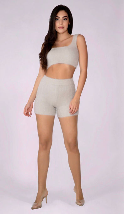 CRISSA Fluffy Knit Biker Shorts - Chalk