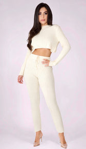 SYDNEY Ribbed Knit Pants - Cream