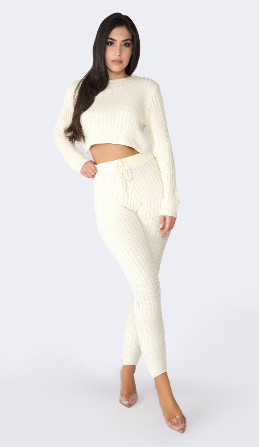 SYDNEY Ribbed Knit Pants - Cream