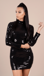 'TINSLEY' Shiny Bodycon Dress - Black - GLAMBAE FASHION