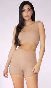 KAYLEE Teddy Knit Biker Shorts - Sand