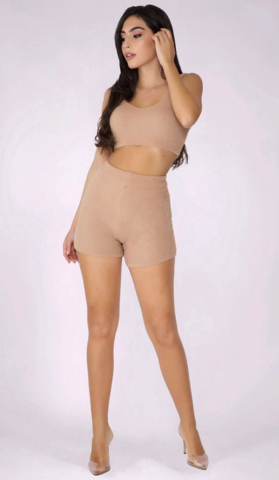 KAYLEE Teddy Knit Biker Shorts - Sand