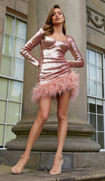 DORINDA Feather Trim Bustier Sparkly Mini Dress - Rose gold