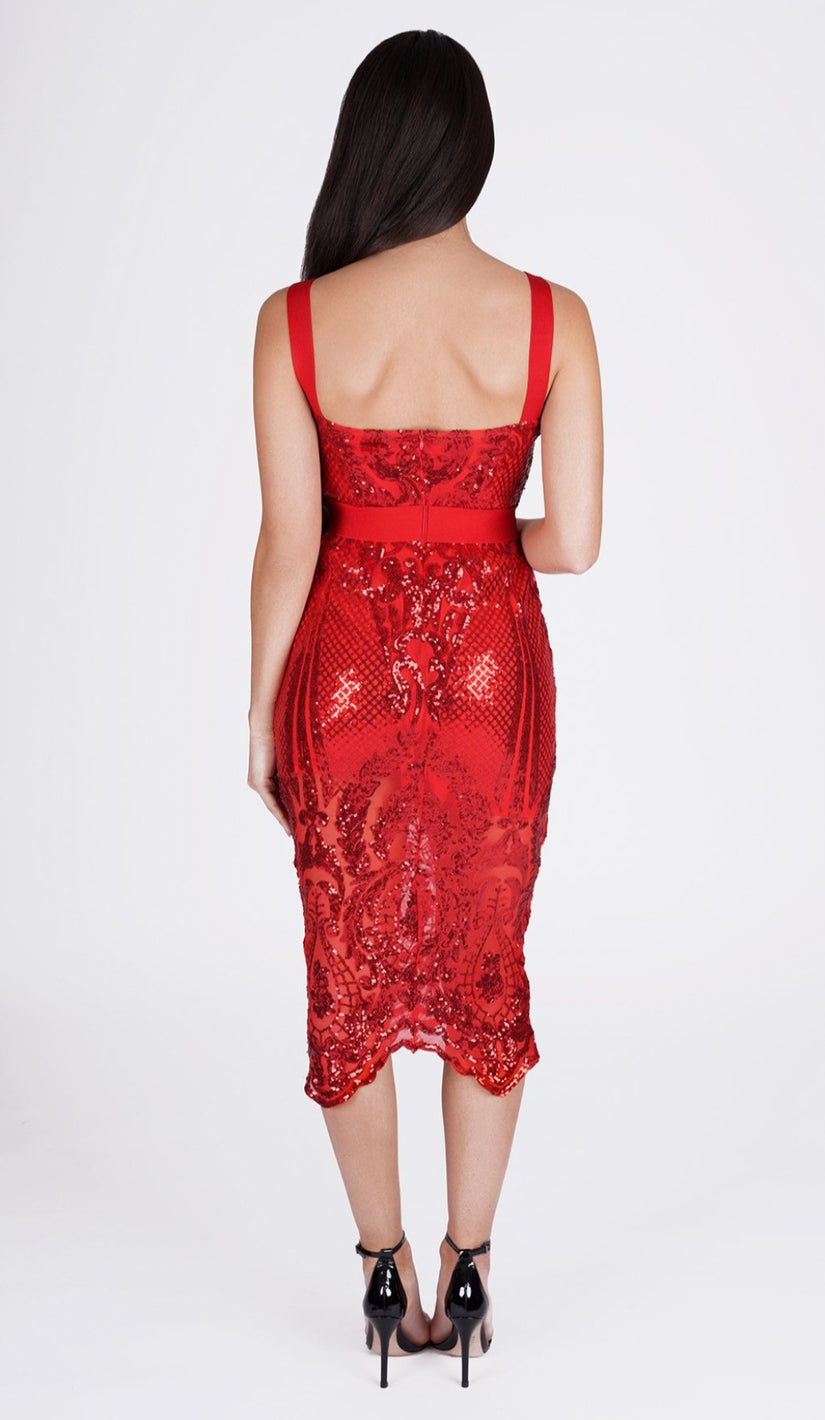 'REMIA' Sequin Midi Dress - GLAMBAE FASHION