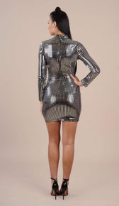 'TINSLEY' Shiny Bodycon Dress - Silver - GLAMBAE FASHION