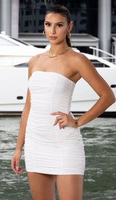 CHARLIZE Ruched Tube Mini Dress - White