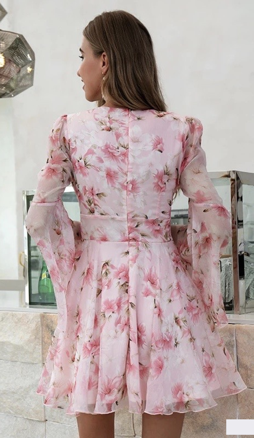 ISABELLE Floral Chiffon Dress - Light-Pink