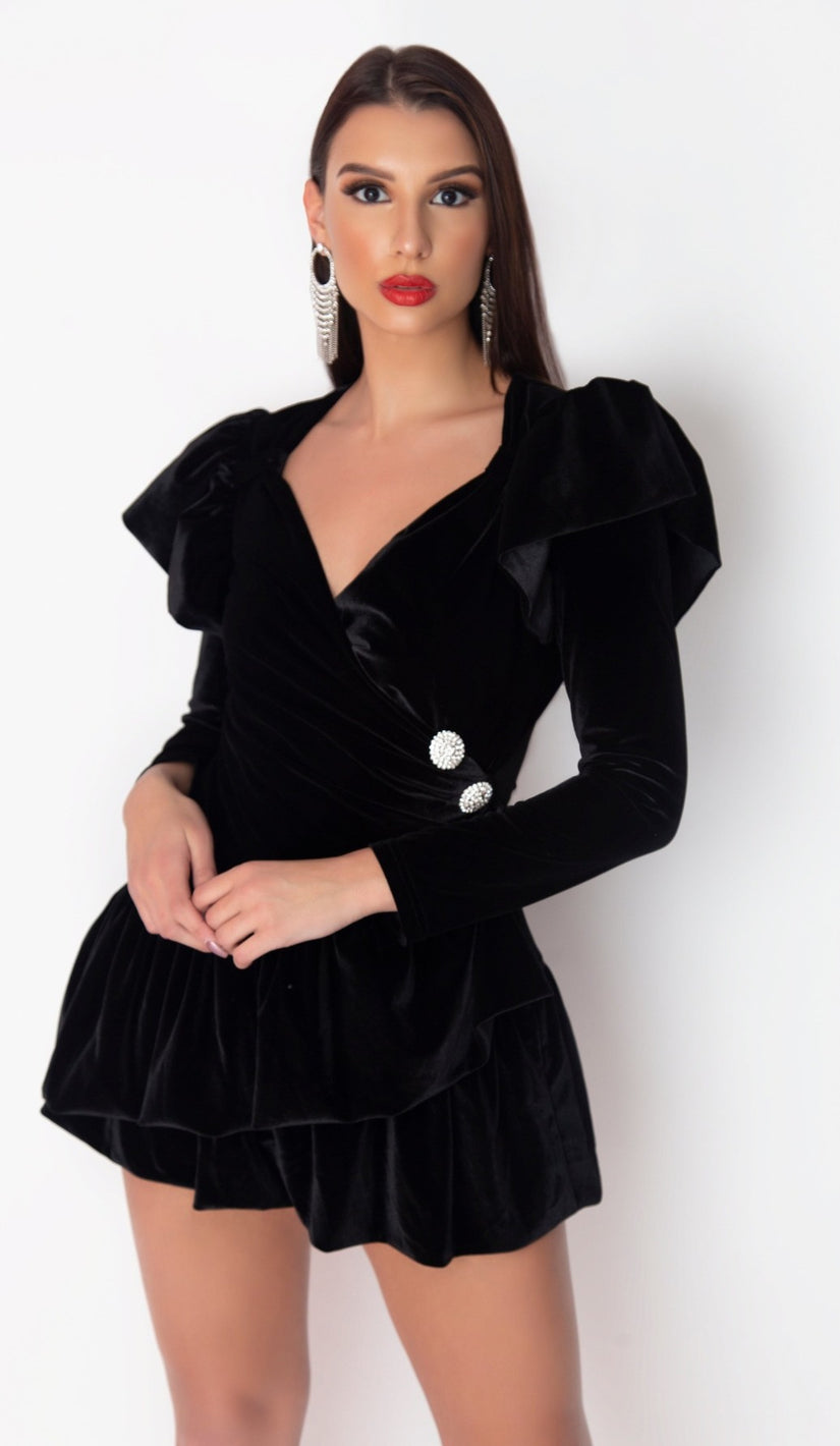 "VINA" Velvet Puff Sleeve Micro Mini Dress - GLAMBAE FASHION