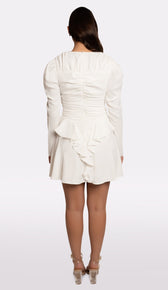 ANALISE Chiffon Ruffle Dress - White