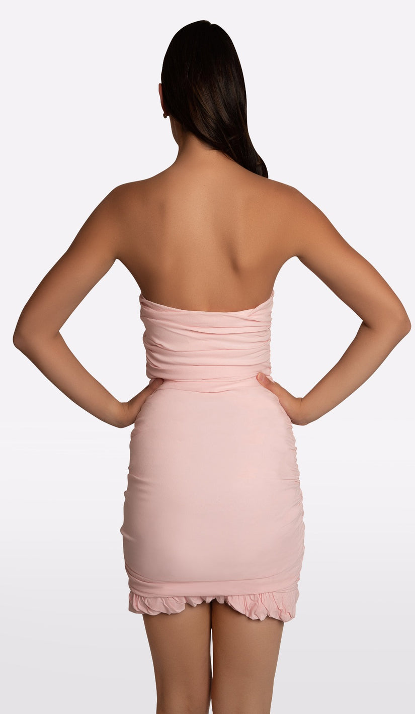 KELSEY Ruched Mini Dress - Light Pink