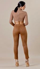 NINA Suede Bodycon Pants - Camel