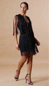"VICTORIA"  Zipper Fringe Dress - GLAMBAE FASHION