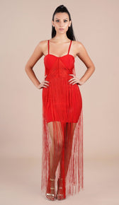 "CAMILA" Bandage Fringe Dress - Red - GLAMBAE FASHION