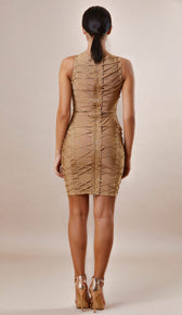 "HELENA" Brown Criss Cross Bandage Dress - GLAMBAE FASHION