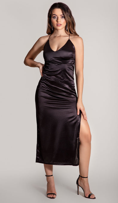 AMELIA Satin Dress - Black