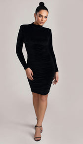 VICKI Velvet Bodycon Dress - Black