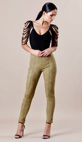 "NINA"  Suede Bodycon Pants - Army Green - GLAMBAE FASHION